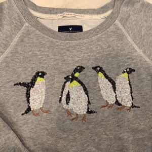 American Eagle Sweatshirt with Sequined Penguins Size Small